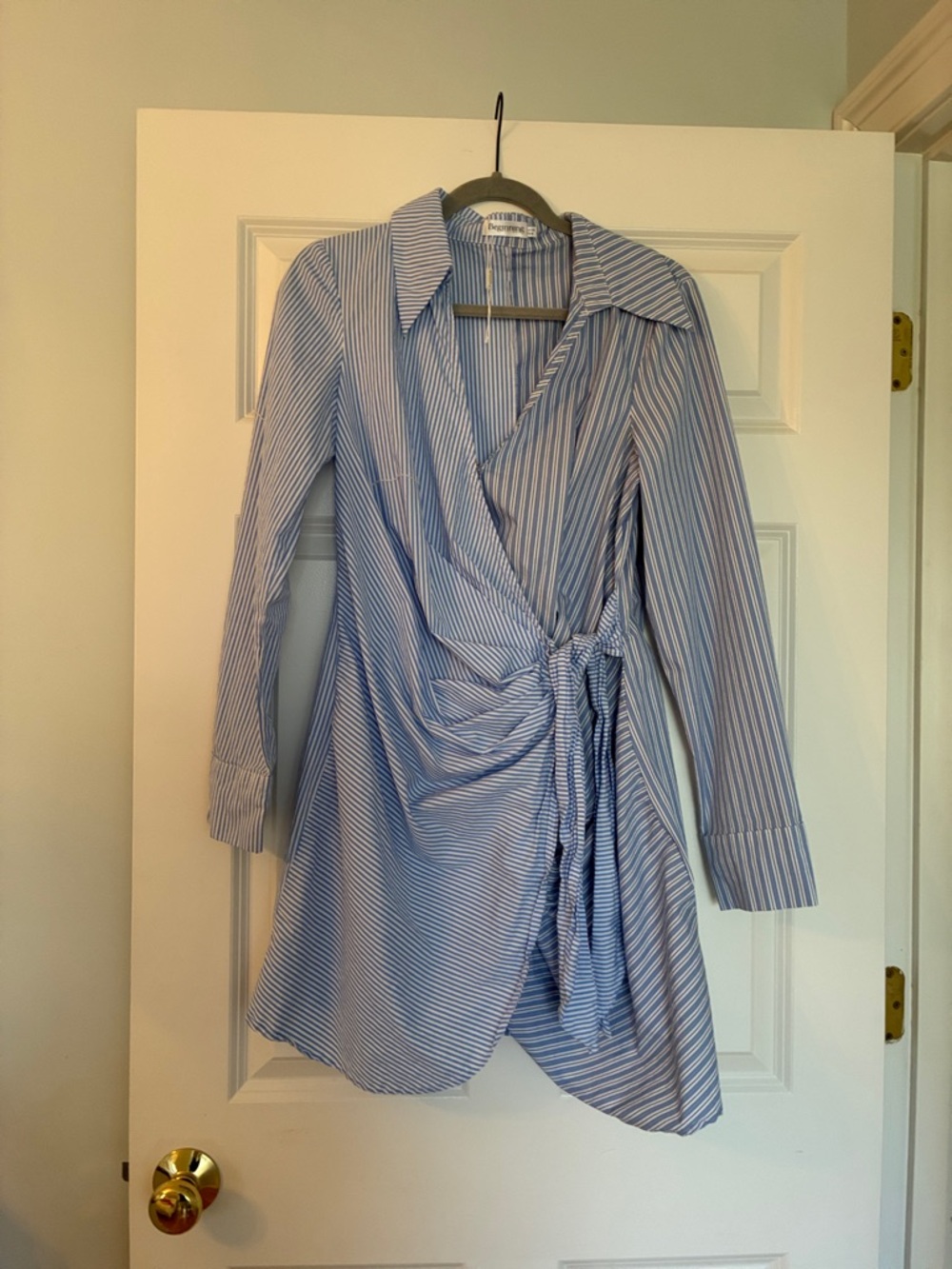 Beginning Boutique Blue and White Striped Midi Wrap Dress